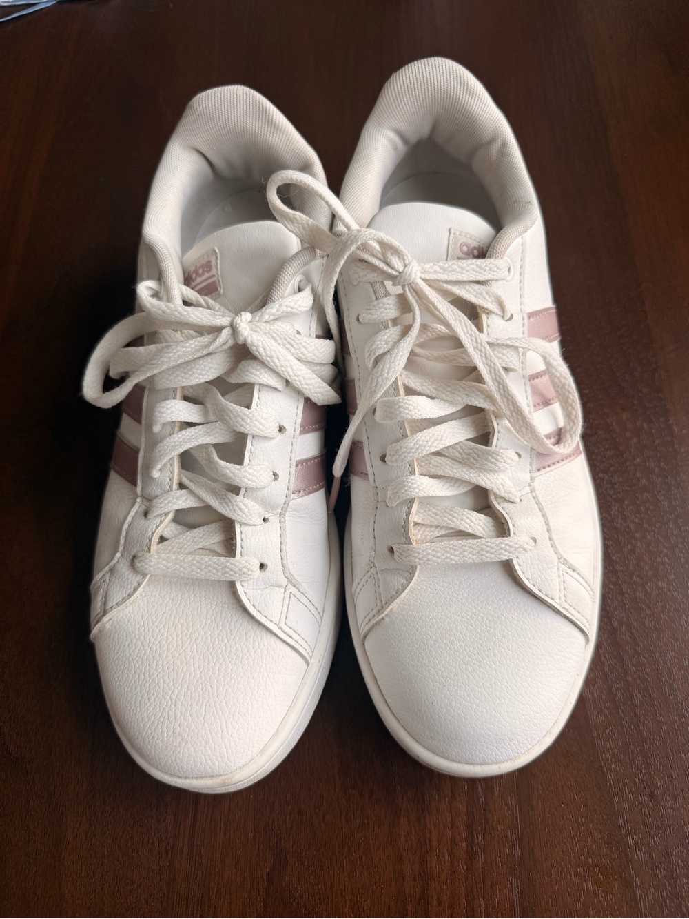 adidas White cloud foam Sneakers with Pink metallic Stripes